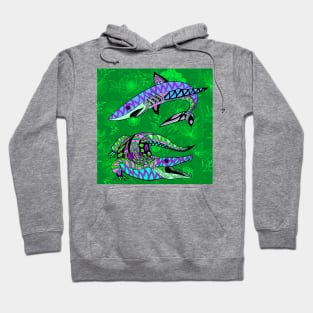 the shark and the alligator in pattern ecopop art in jungle style Hoodie